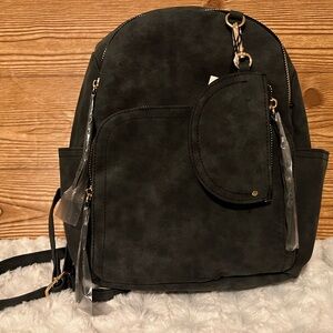 Dark grey Suede-Style Women's Backpack with Coin Pouch